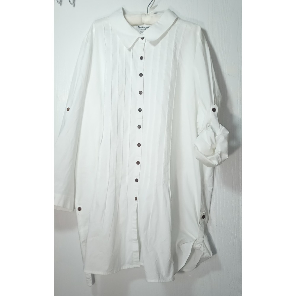 Serengeti 3X Pintuck Button White Cotton Loose Roll Up Tabs Sleeves & Hem Tuxedo